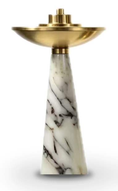 Marble & Metal Incense Burner in Brushed Gold, tallest size at 27.7 cm with a 16 cm bowl