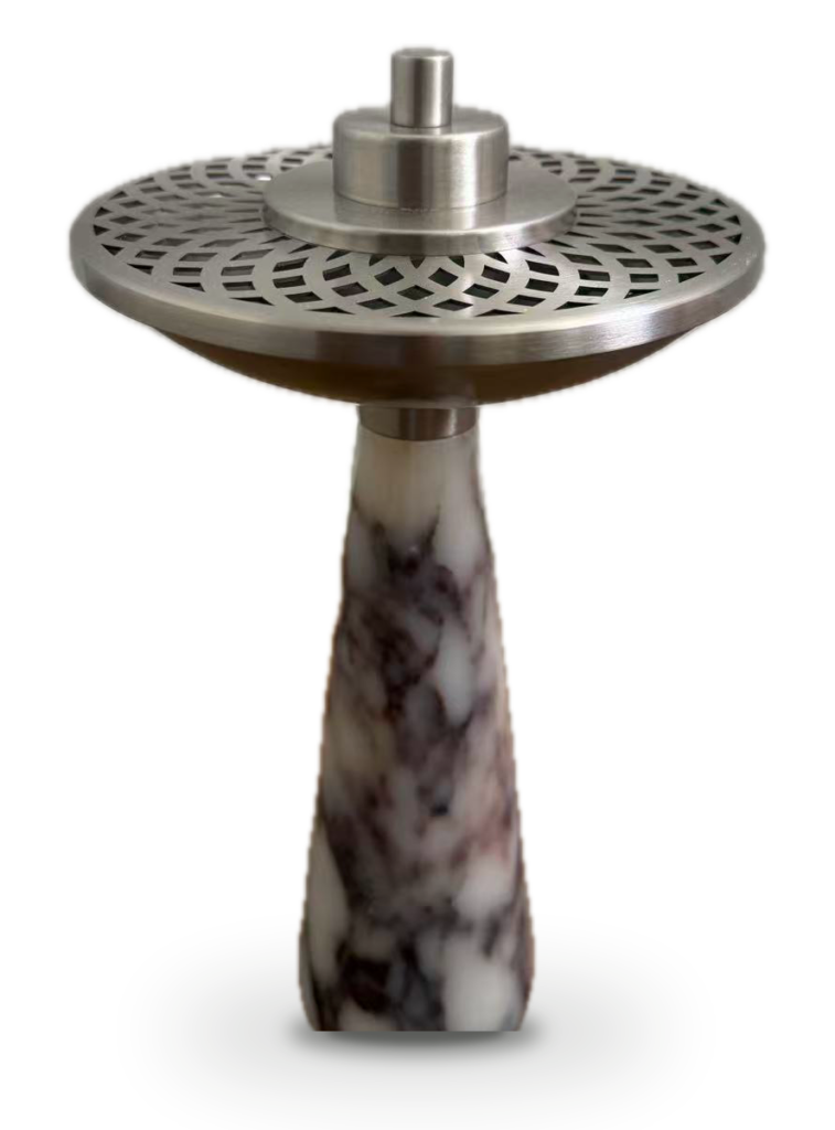 Marble & Metal Incense Burner, pierced lattice lid detail in brushed silver