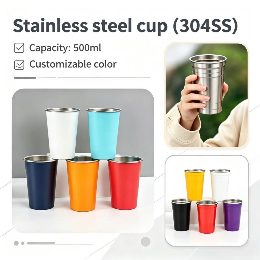 Custom logo 500ml 304 stainless steel cup in multiple colors