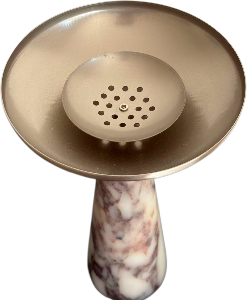 Viola marble incense burner with lid removed, showing the perforated ash dish
