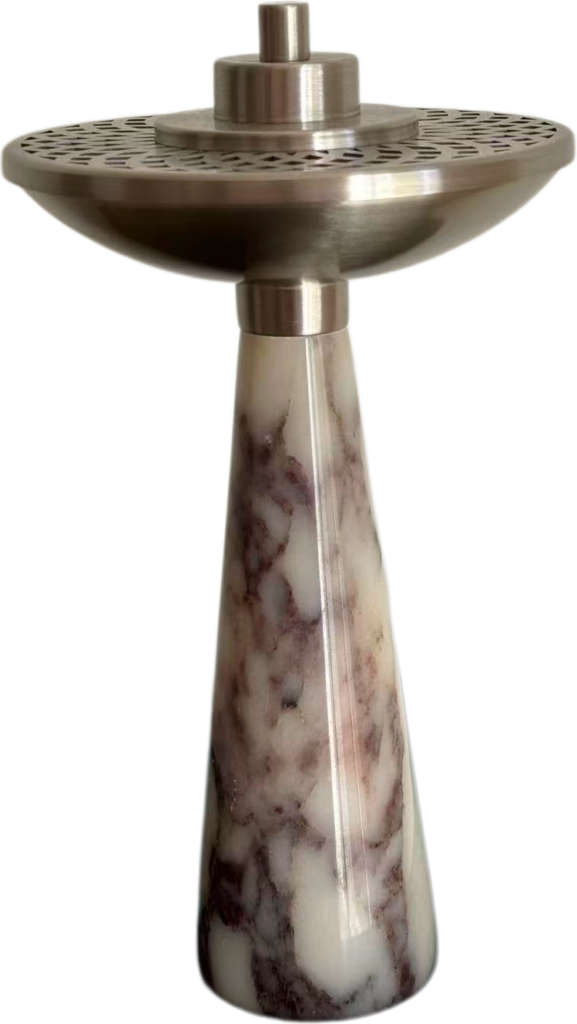 Viola marble incense burner with pierced lattice lid, side view